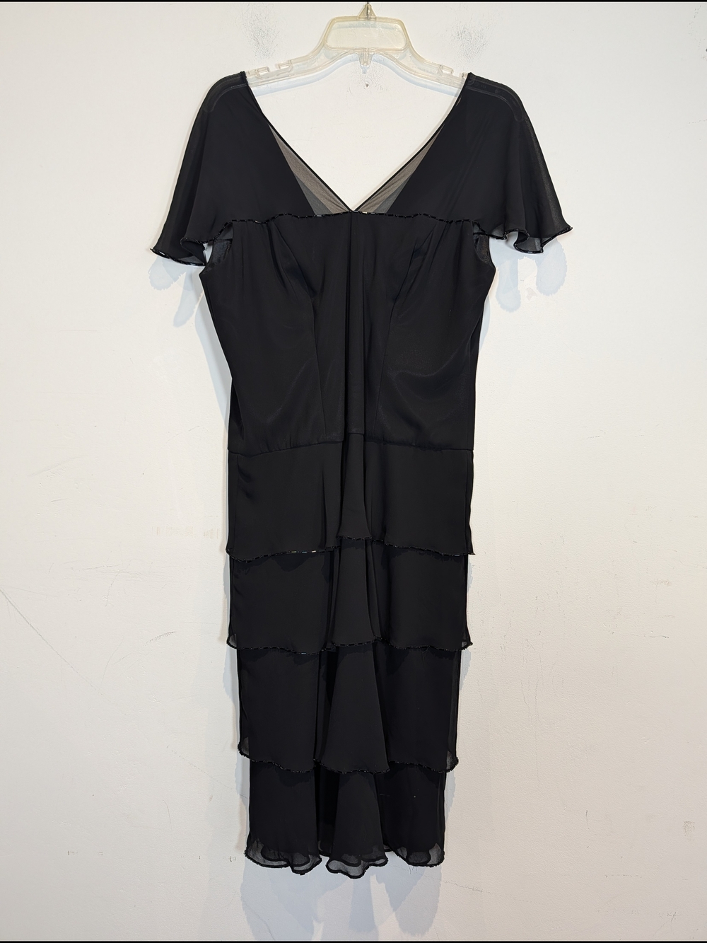D'Albert Black Tiered Chiffon Cocktail Dress, Size 12